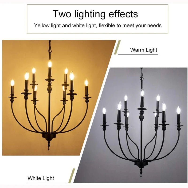 American Vintage Shaped Iron 9 Candle Chandelier - Hans Lumiere