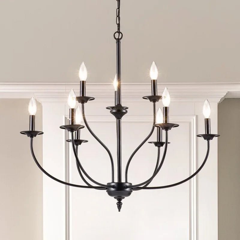 American Vintage Shaped Iron 9 Candle Chandelier - Hans Lumiere