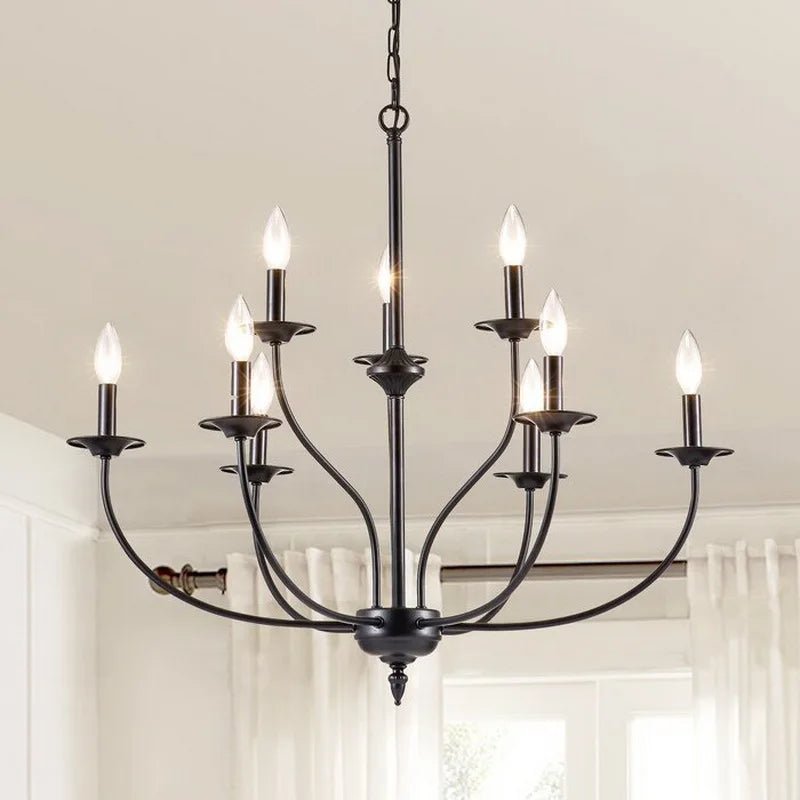 American Vintage Shaped Iron 9 Candle Chandelier - Hans Lumiere