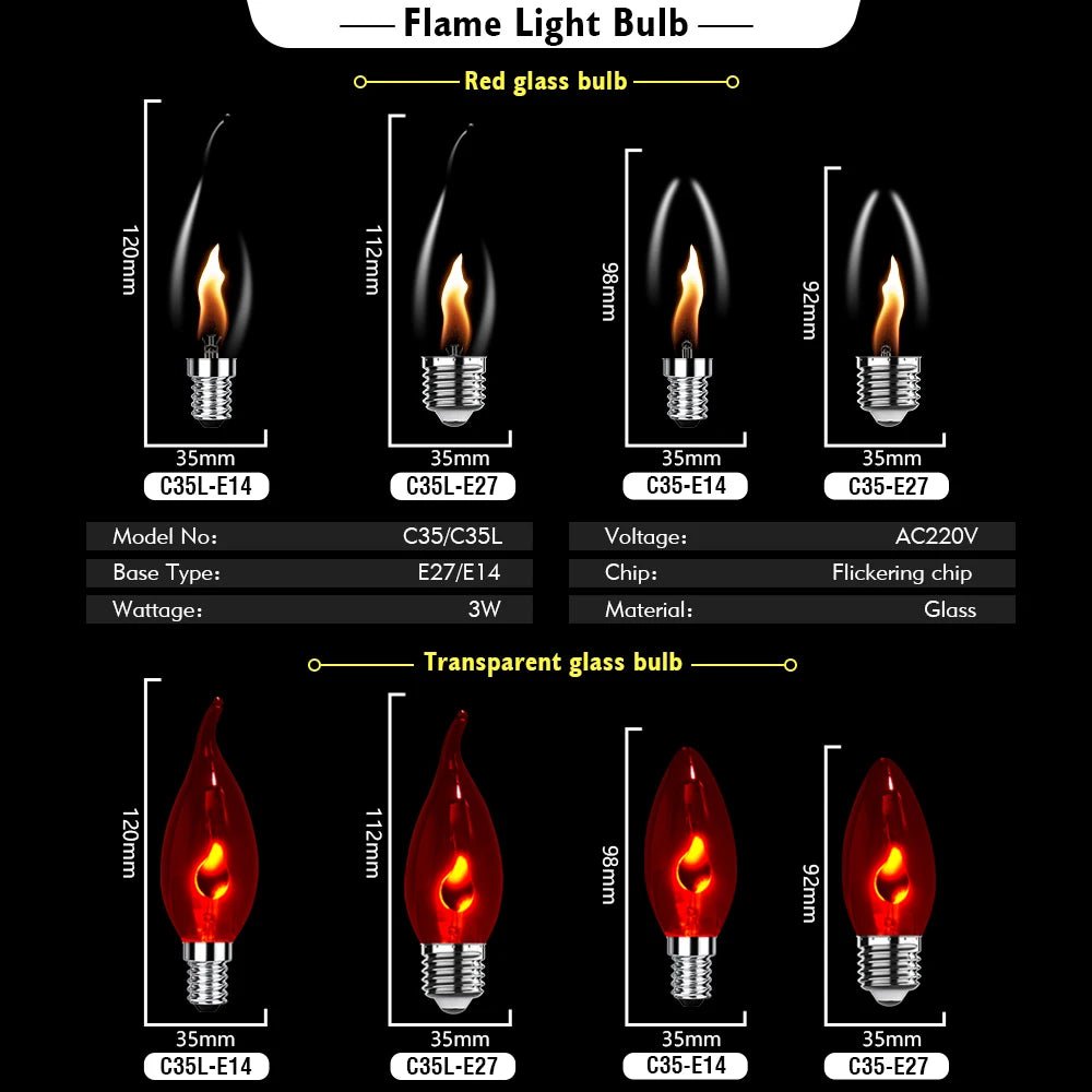 C35 & C35L Edison LED Candle Bulbs E14 E27 3W Flame Tip Filament, 1-24 Pack - Hans Lumiere