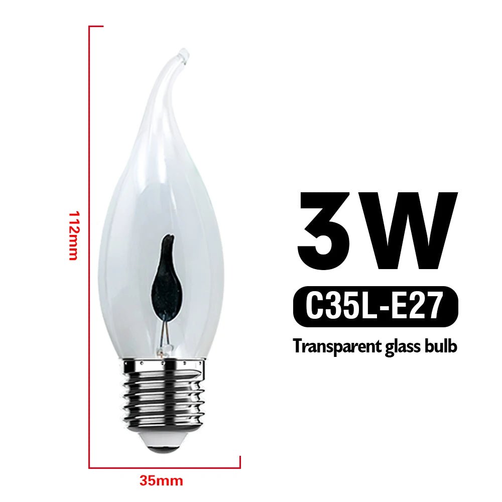 C35 Flame Tip Edison LED Candle Bulbs E14 E27 3W, Vintage Flickering Effect, 1-12 Pack - Hans Lumiere