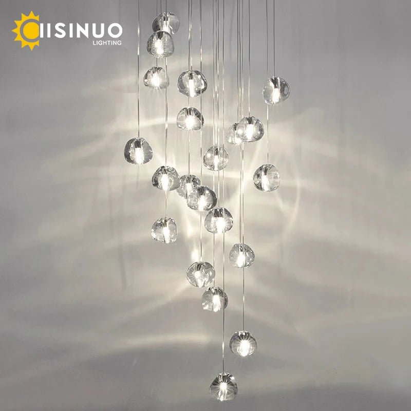 Crystal Ball Staircase Chandelier - Adjustable Cord Pendant Light Fixture - Hans Lumiere
