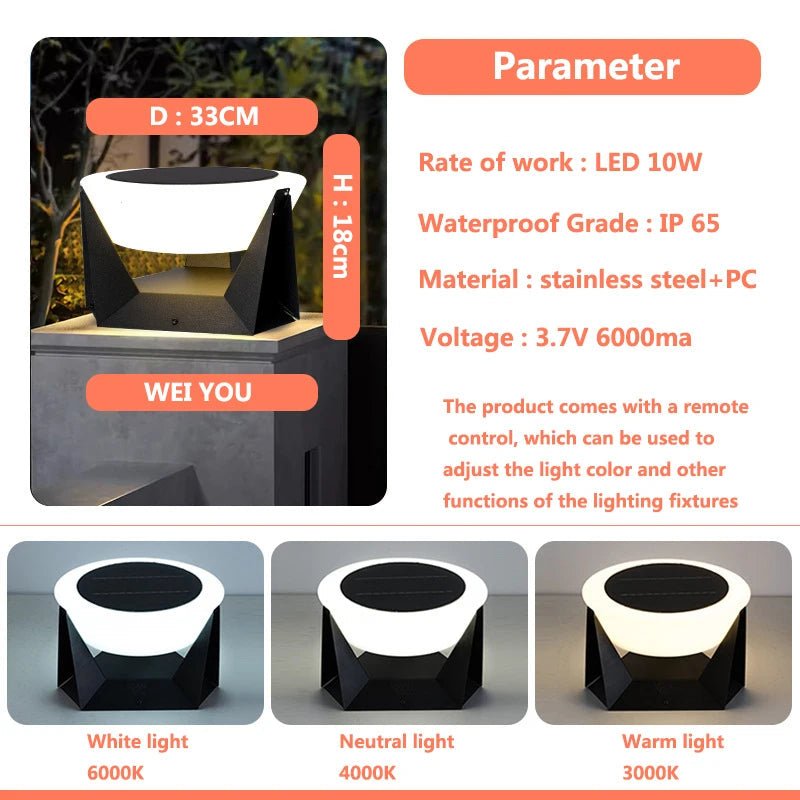 Cylindrical Waterproof Solar Column LED Lamp With Remote Control - Hans Lumiere