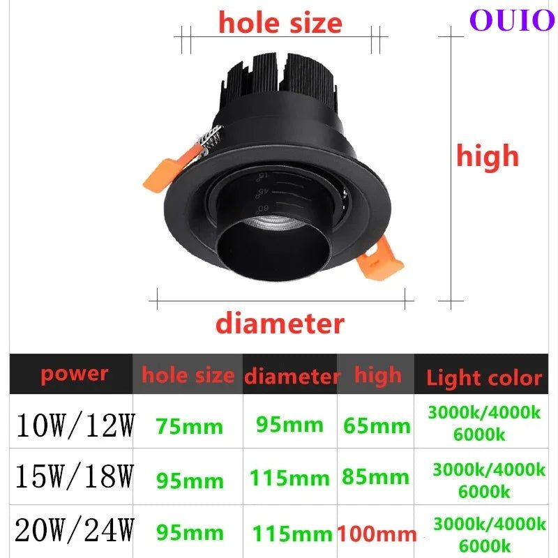 Dimmable Embedded Zoom 15 - 60 Degrees LED Downlights - Hans Lumiere