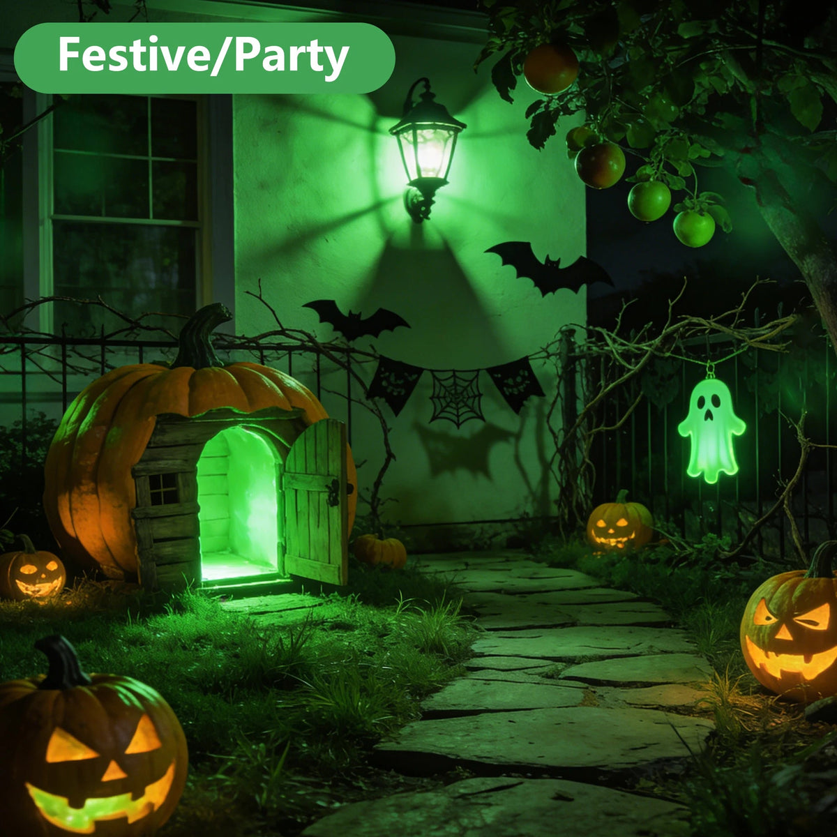 E26 Green LED Light Bulb 9W, Colored Party & Garden Light, 2 Pack - Hans Lumiere