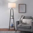 Etagere 62" Matte Black Mid - Century Style Floor Lamp, With 2 Wood Shelves - Hans Lumiere