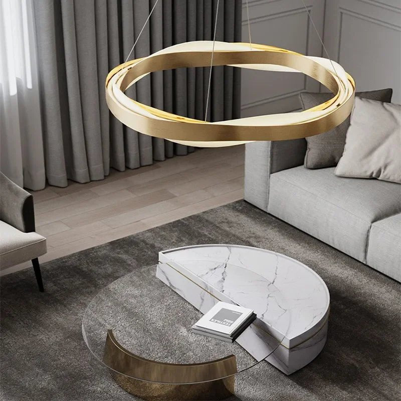 Fashionable LED Chandelier With Brushed Rings - Hans Lumiere