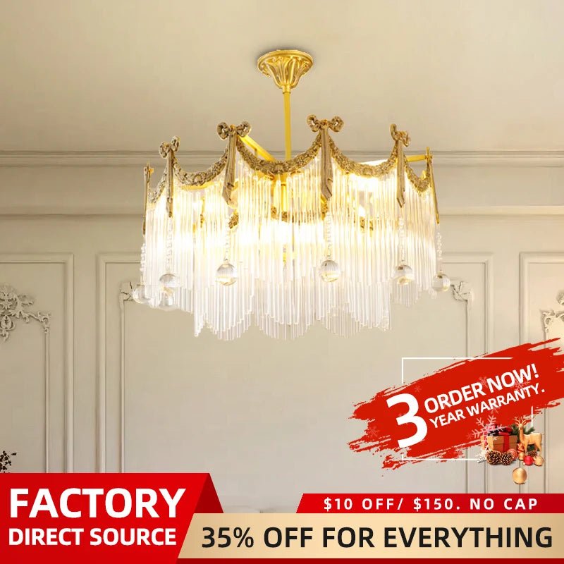 French Crystal Copper LED Pendant Light for Kitchen Islands & Dining Rooms - Hans Lumiere