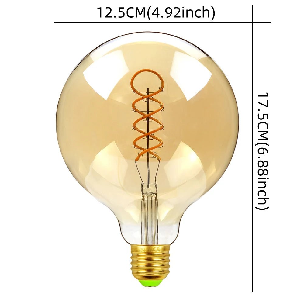 G125 Big Globe Spiral Filament Edison LED Bulb 4W Dimmable Amber, E26 E27 - Hans Lumiere