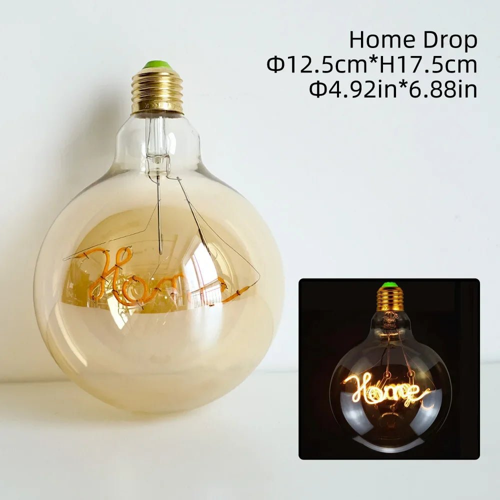 G125 Word Filament Edison LED Bulb 4W Dimmable, Love Home Hello Heart & Music Designs - Hans Lumiere