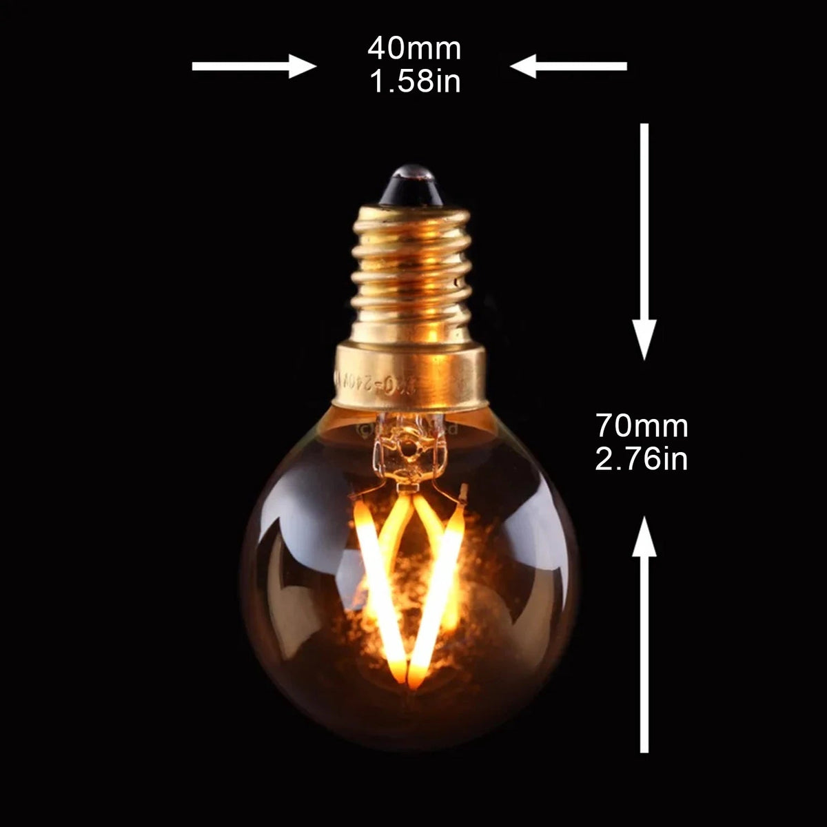 G40 Gold Tint Globe Edison LED Filament Bulbs E14 1W 2200K Dimmable, 220V or 12-24V, 6-25 Pack - Hans Lumiere