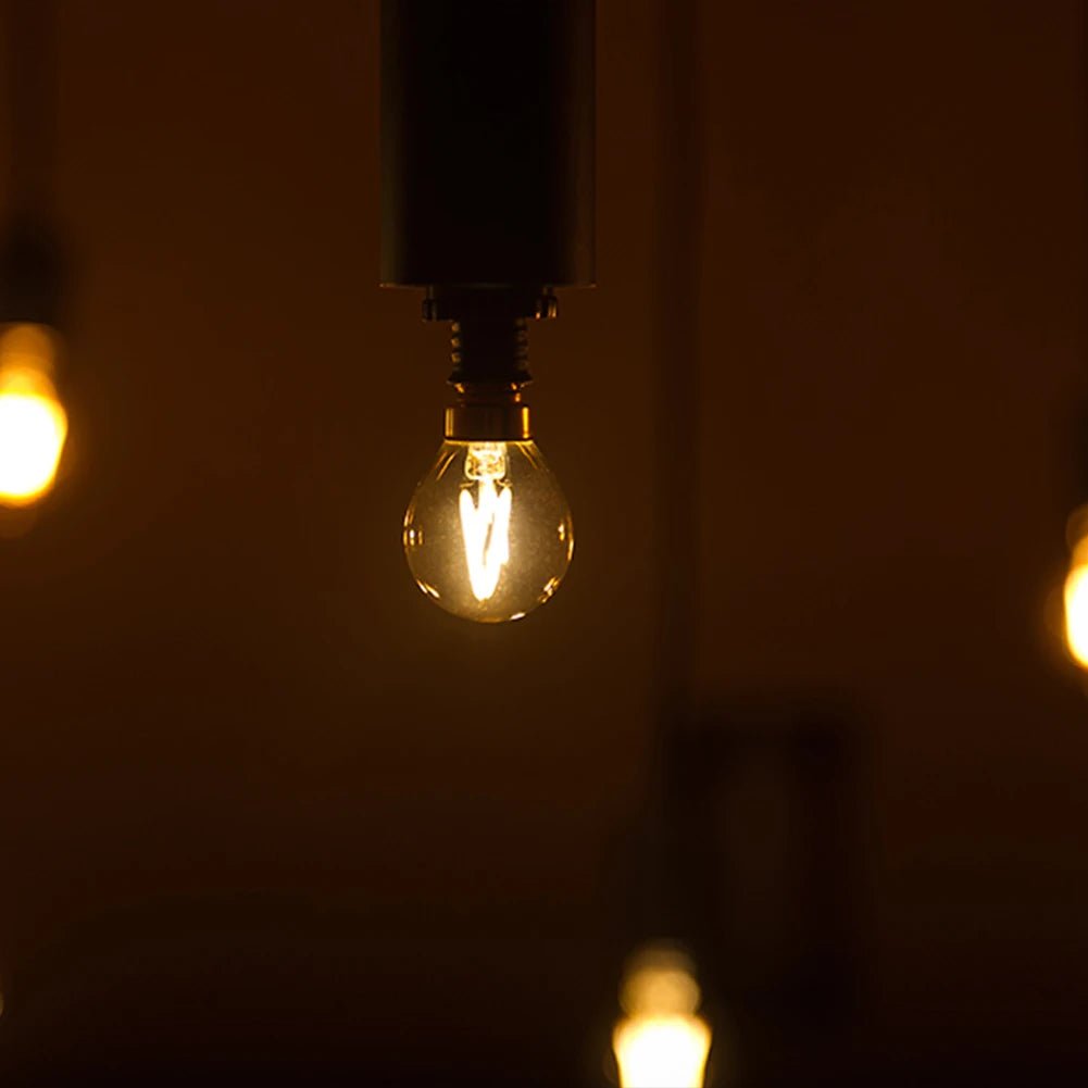 G40 Gold Tint Globe Edison LED Filament Bulbs E14 1W 2200K Dimmable, 220V or 12-24V, 6-25 Pack - Hans Lumiere