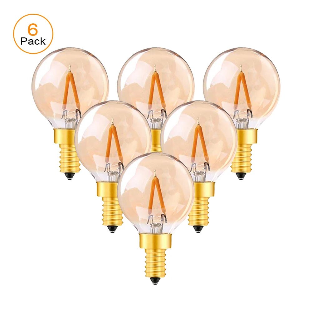 G40 Gold Tint Globe Edison LED Filament Bulbs E14 1W 2200K Dimmable, 220V or 12-24V, 6-25 Pack - Hans Lumiere