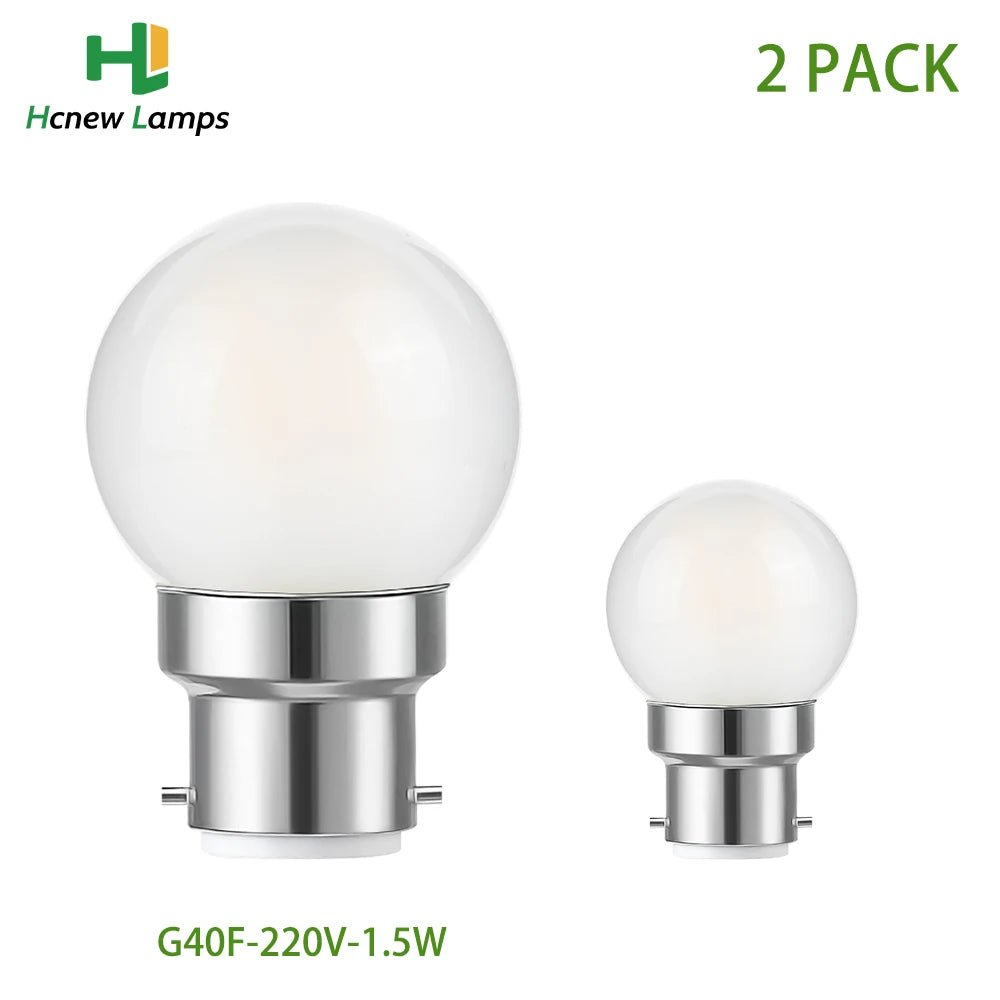 G40 Milky Glass Globe LED Filament Bulbs B22 Bayonet 1.5W 2700K, 2 or 6 Pack - Hans Lumiere
