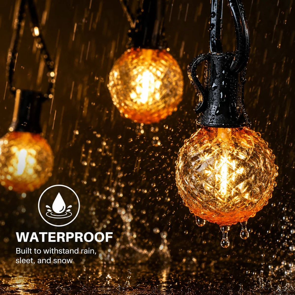 G40 Shatterproof Amber Diamond LED Bulbs E12 1W 2200K, 220V or DC 24V, String Light Replacement - Hans Lumiere