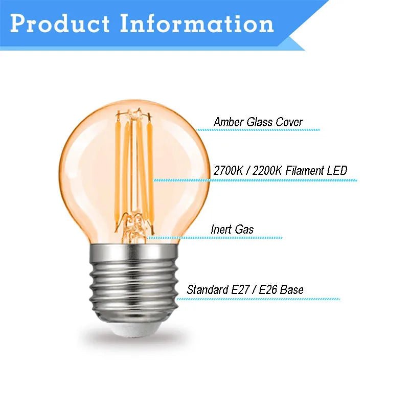 G45 Dimmable 2W - 8W E26/E27 Base LED Vintage Edison Bulb - Hans Lumiere