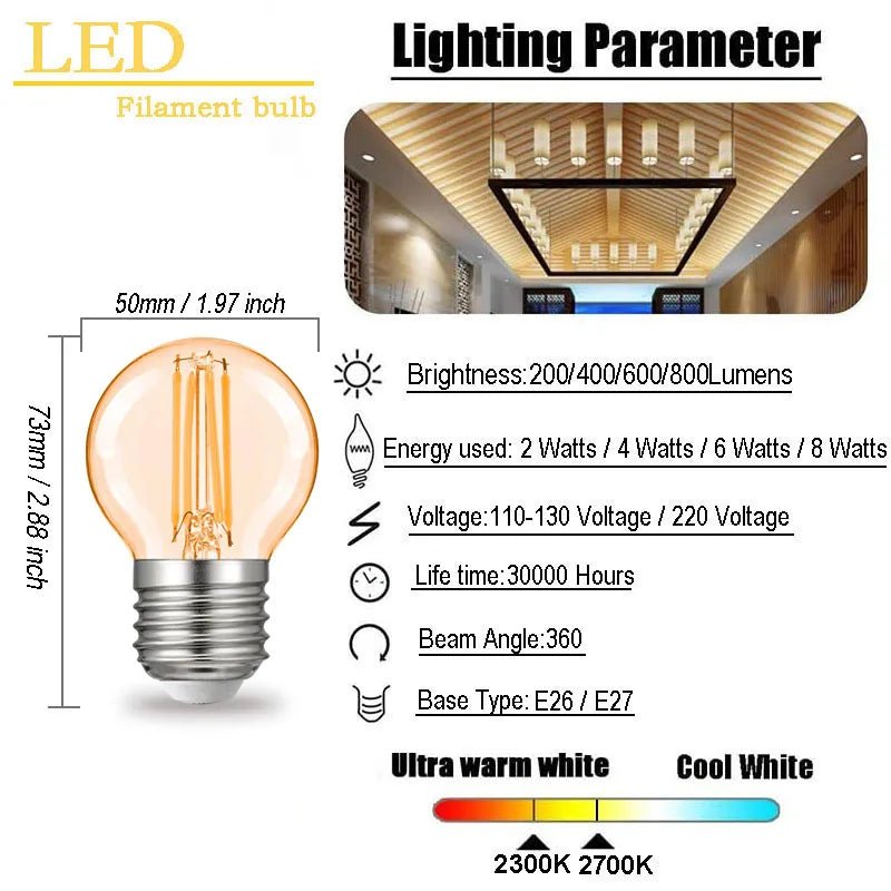 G45 Dimmable 2W - 8W E26/E27 Base LED Vintage Edison Bulb - Hans Lumiere