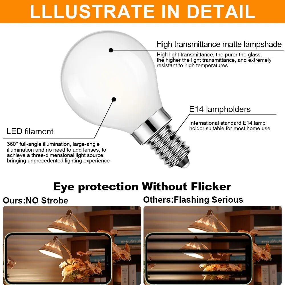 G45 Frosted Globe Edison LED Filament Bulbs E14 5W, Warm 3000K or Cool 6000K, 6 Pack - Hans Lumiere