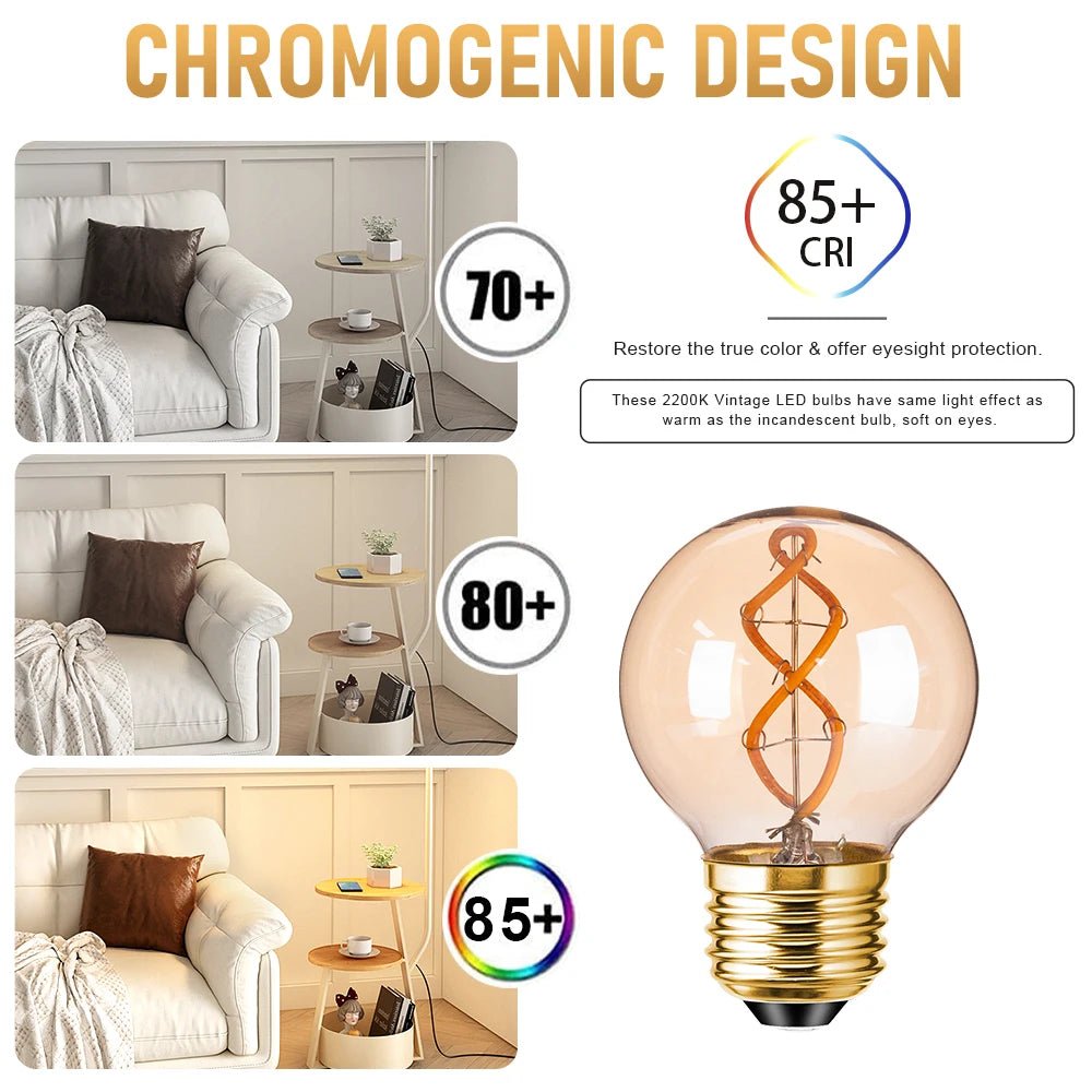 G50 Spiral Filament Edison LED Globe Bulbs 3W 2200K Dimmable, E12 E14 E26 E27, 2 or 6 Pack - Hans Lumiere