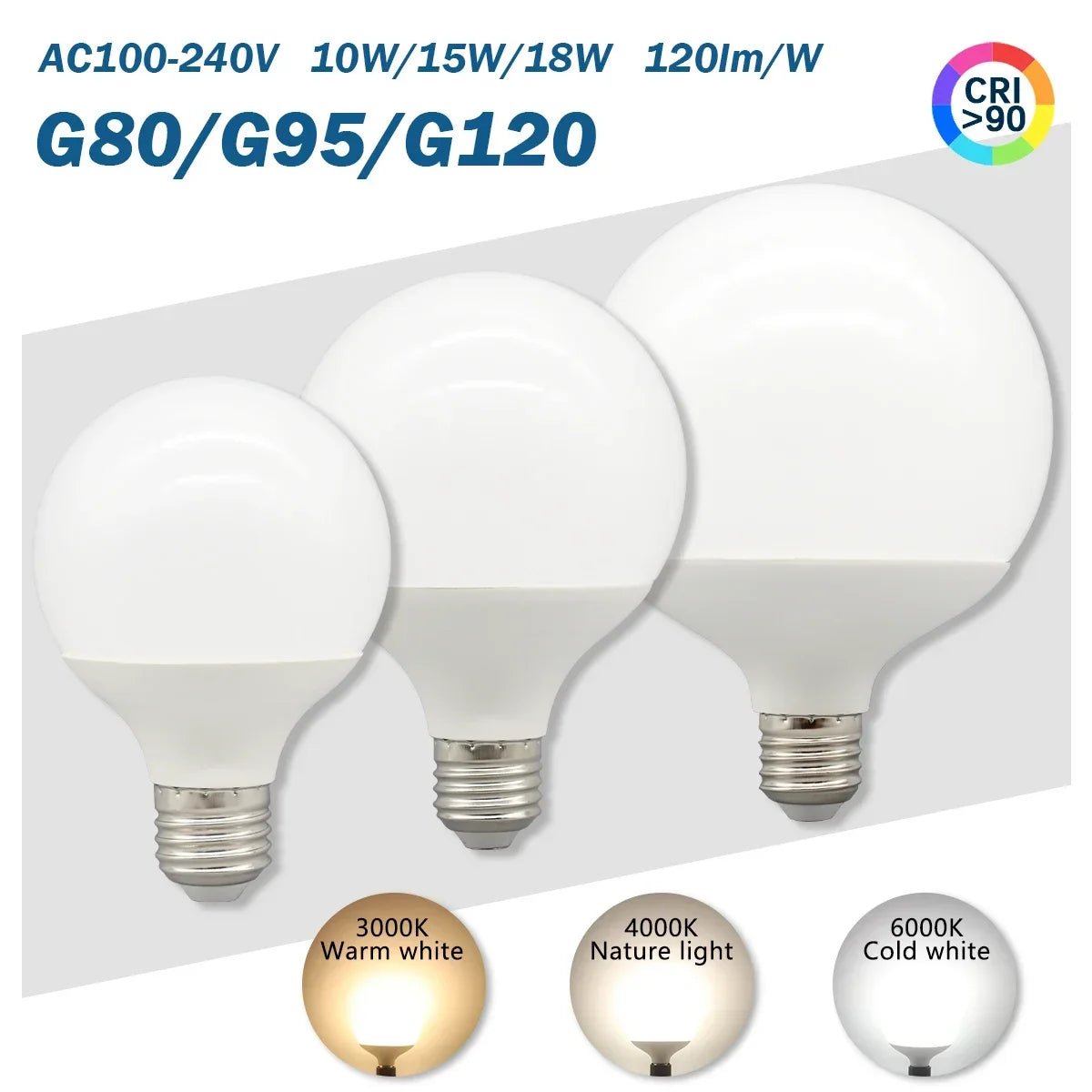 G80 G95 G125 Milky Globe LED Bulbs E27 10W 15W 18W CRI 90, Warm Neutral or Cool White, 6 Pack - Hans Lumiere