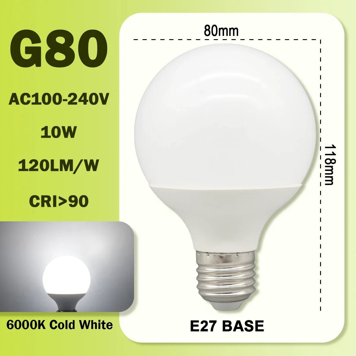 G80 G95 G125 Milky Globe LED Bulbs E27 10W 15W 18W CRI 90, Warm Neutral or Cool White, 6 Pack - Hans Lumiere
