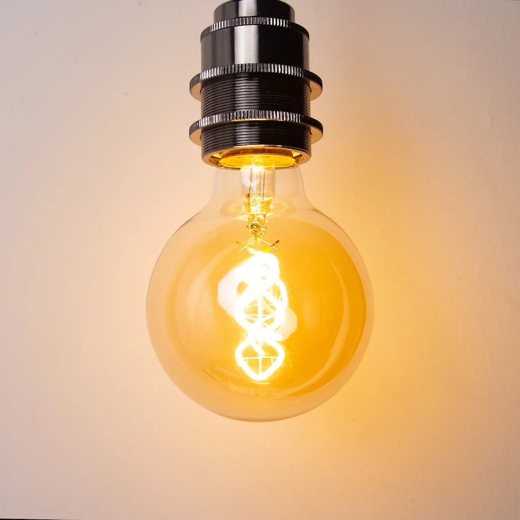 G80 Spiral Filament Edison LED Globe Bulb E27 4W 2700K, Amber or Clear Glass, 2 or 6 Pack - Hans Lumiere
