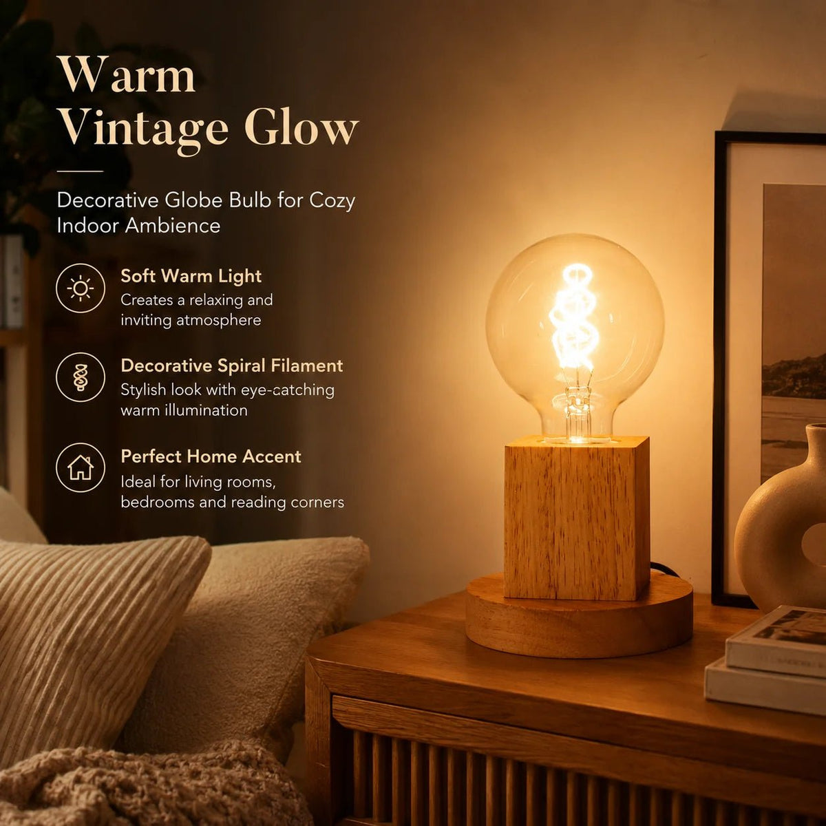 G80 Spiral Filament Edison LED Globe Bulb E27 4W 2700K, Amber or Clear Glass, 2 or 6 Pack - Hans Lumiere