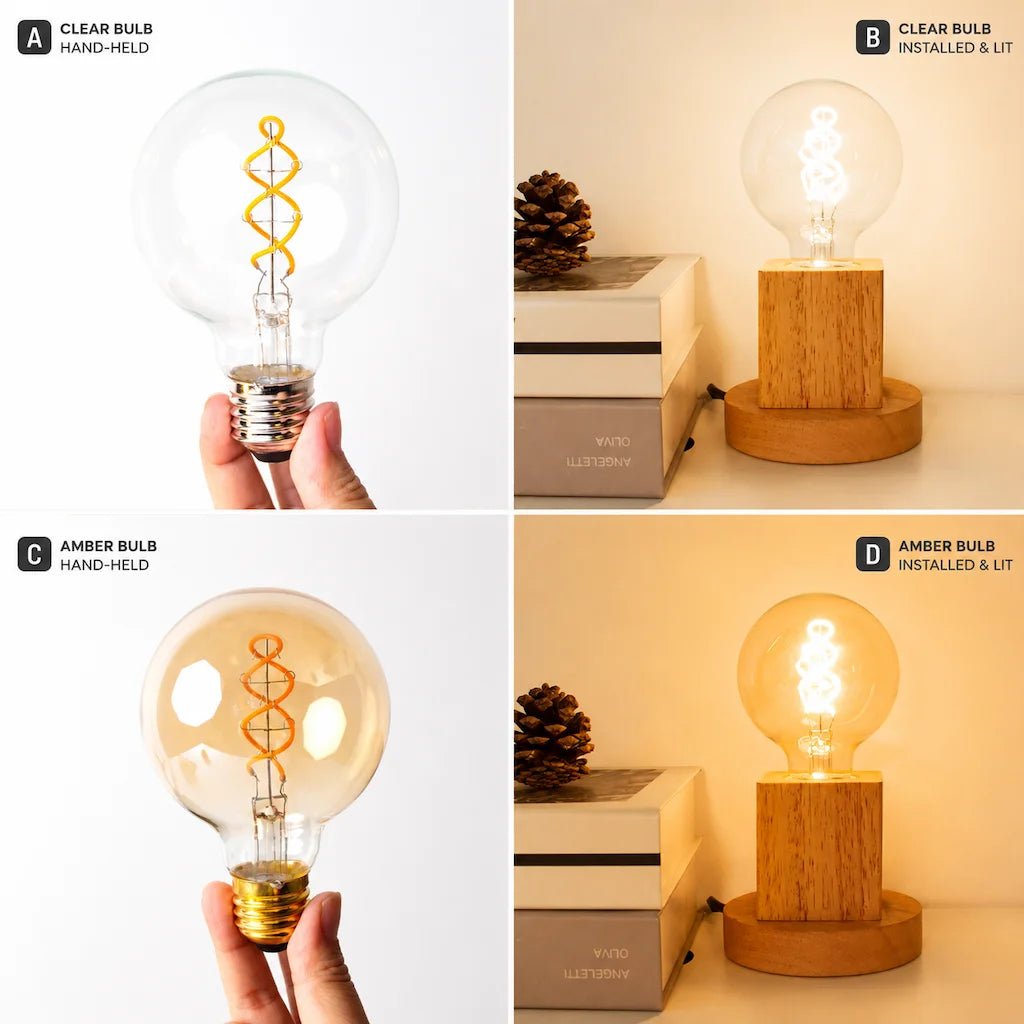 G80 Spiral Filament Edison LED Globe Bulb E27 4W 2700K, Amber or Clear Glass, 2 or 6 Pack - Hans Lumiere