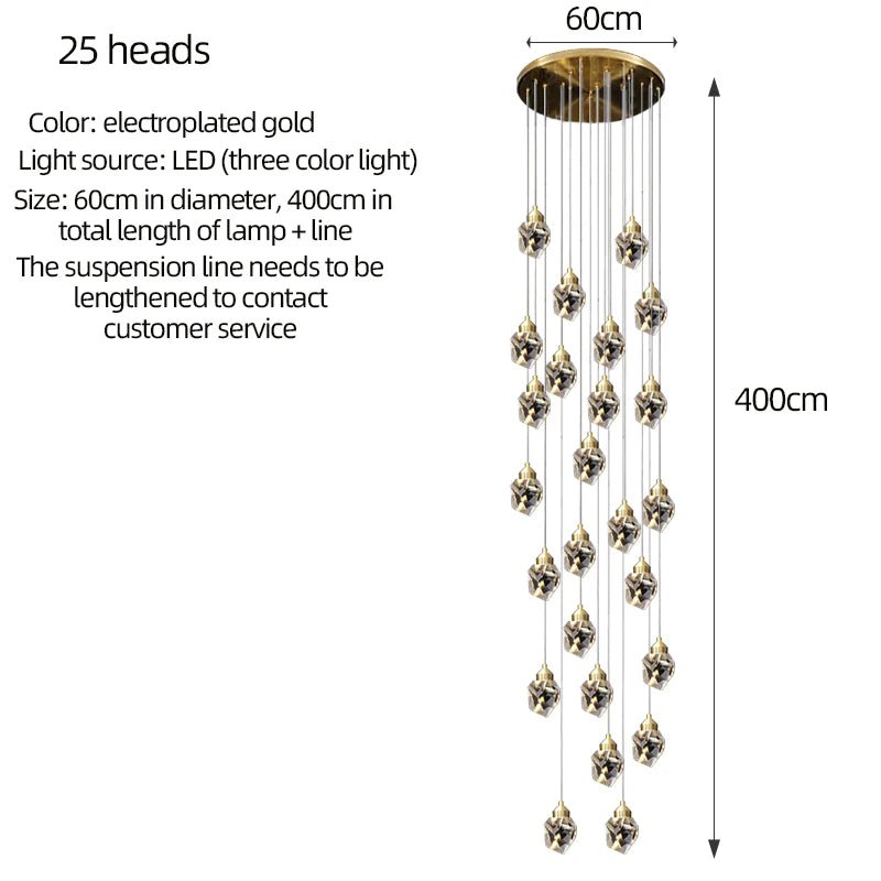 Gold Crystal Staircase Chandelier for Living Room and Foyer - Hans Lumiere