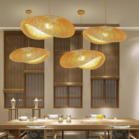 Handwoven Natural Rustic Asian Pendant Rattan Bamboo Lamps - Hans Lumiere