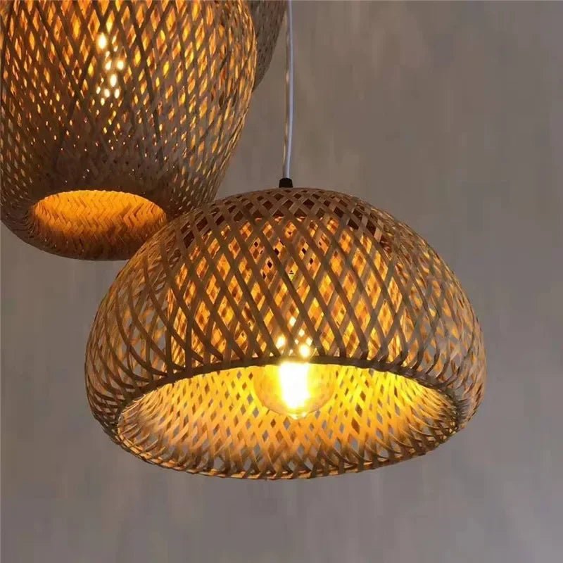 Handwoven Natural Rustic Asian Pendant Rattan Bamboo Lamps - Hans Lumiere