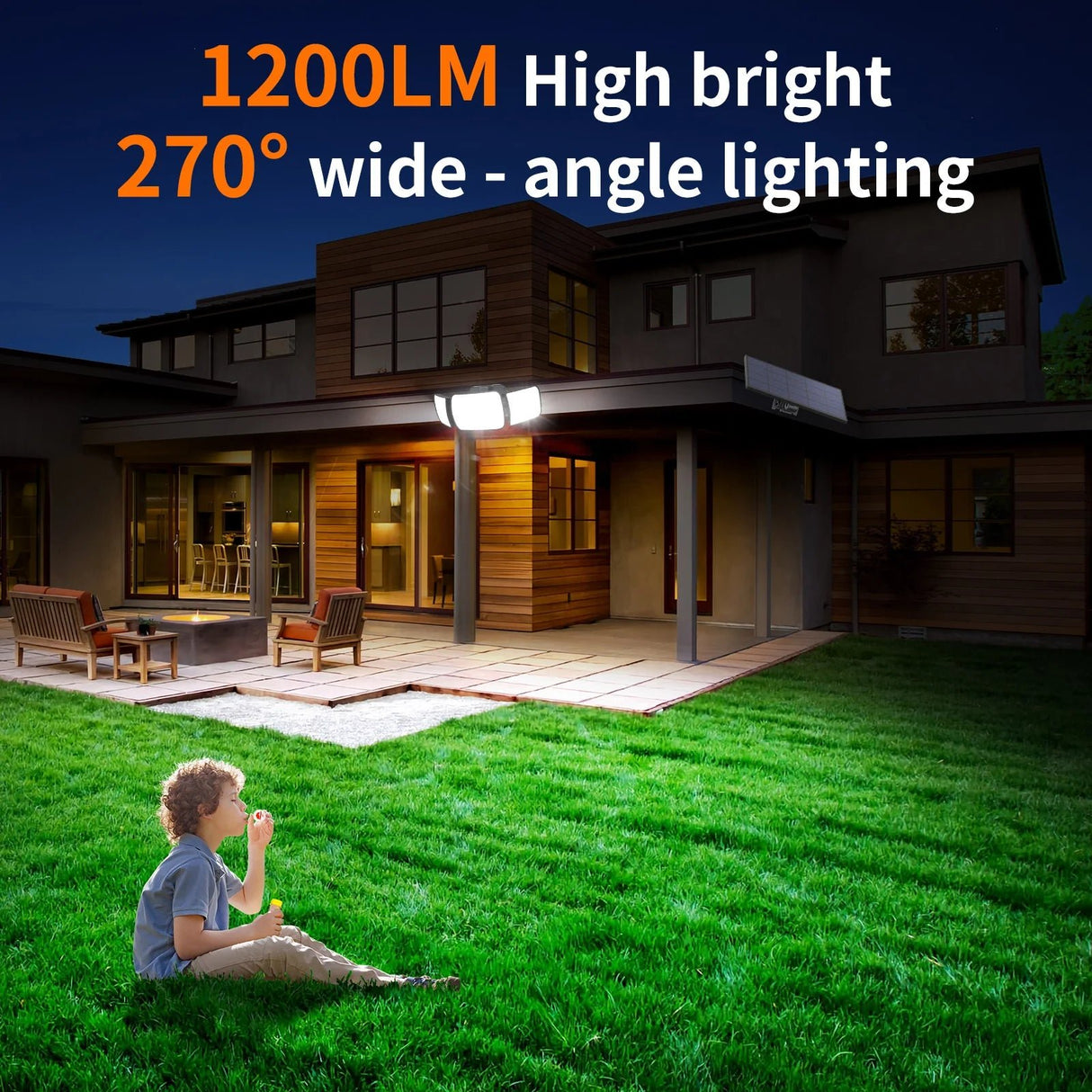 Intelamp Solar Security Flood Light – 3-Head Dual Motion Sensor, 270° - Hans Lumiere