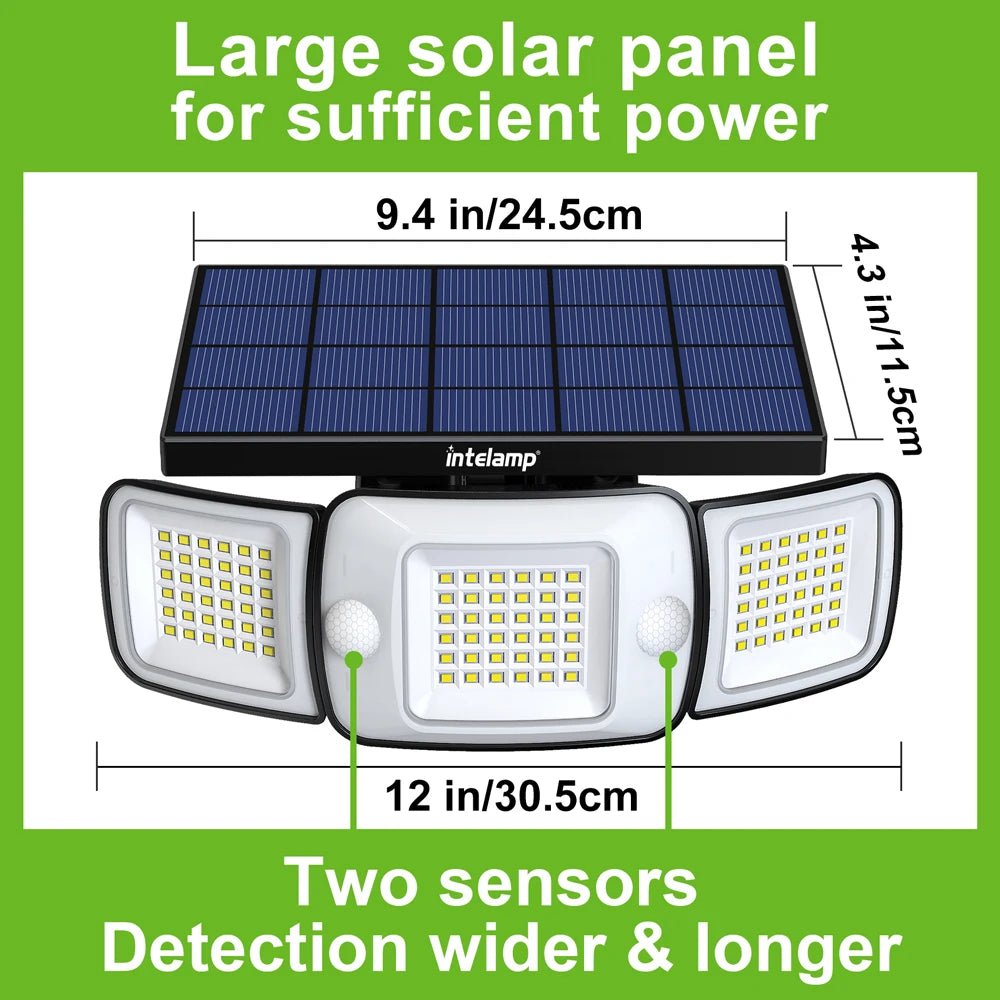 Intelamp Solar Security Flood Light – Dual Motion Sensor, 270° Wide Angle - Hans Lumiere