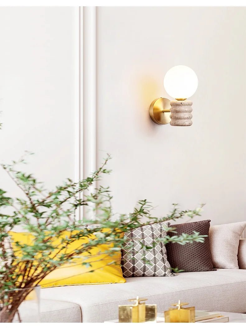 Japanese Fresh Natural Yellow Travertine Wall Lamp - Hans Lumiere