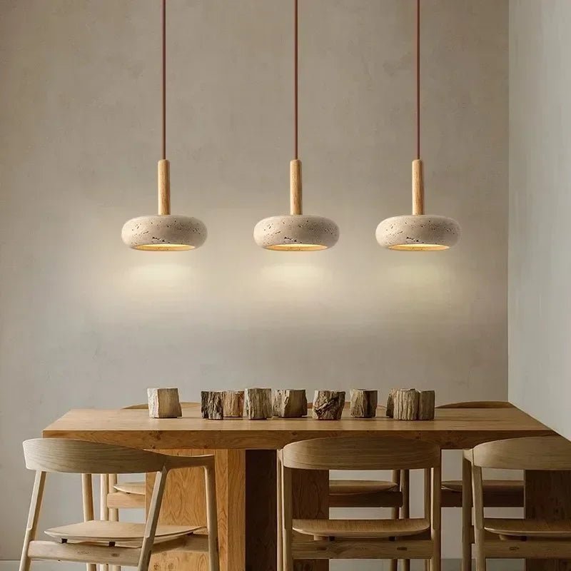 Japanese Style Stone Wood LED Pendant Lamp - Hans Lumiere
