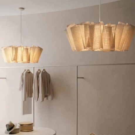 Japanese Wabi Sabi Handmade Fabric Lampshade LED Chandelier - Hans Lumiere