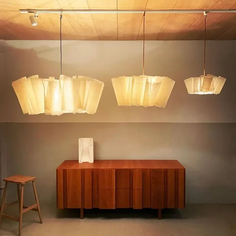 Japanese Wabi Sabi Handmade Fabric Lampshade LED Chandelier - Hans Lumiere