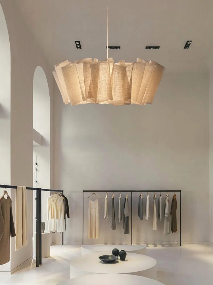 Japanese Wabi Sabi Handmade Fabric Lampshade LED Chandelier - Hans Lumiere