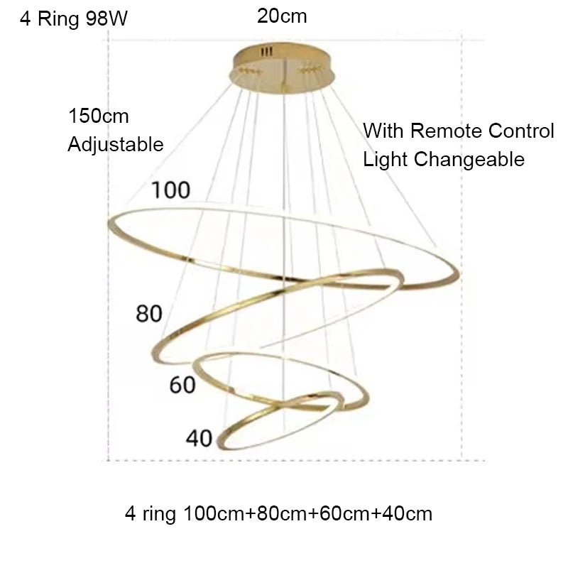 Large Gold Circle Steel Ring LED Chandelier - Hans Lumiere
