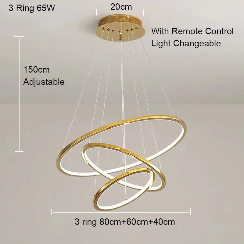Large Gold Circle Steel Ring LED Chandelier - Hans Lumiere