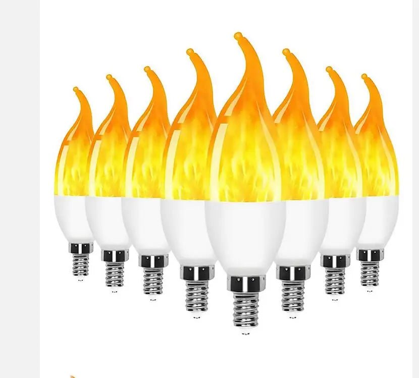 LED Flickering Flame Candelabra Bulbs E12 E14 E27, 1.2W 1800K, 3 Modes, 8 Pack - Hans Lumiere