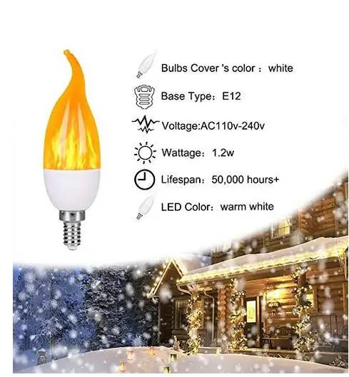 LED Flickering Flame Candelabra Bulbs E12 E14 E27, 1.2W 1800K, 3 Modes, 8 Pack - Hans Lumiere