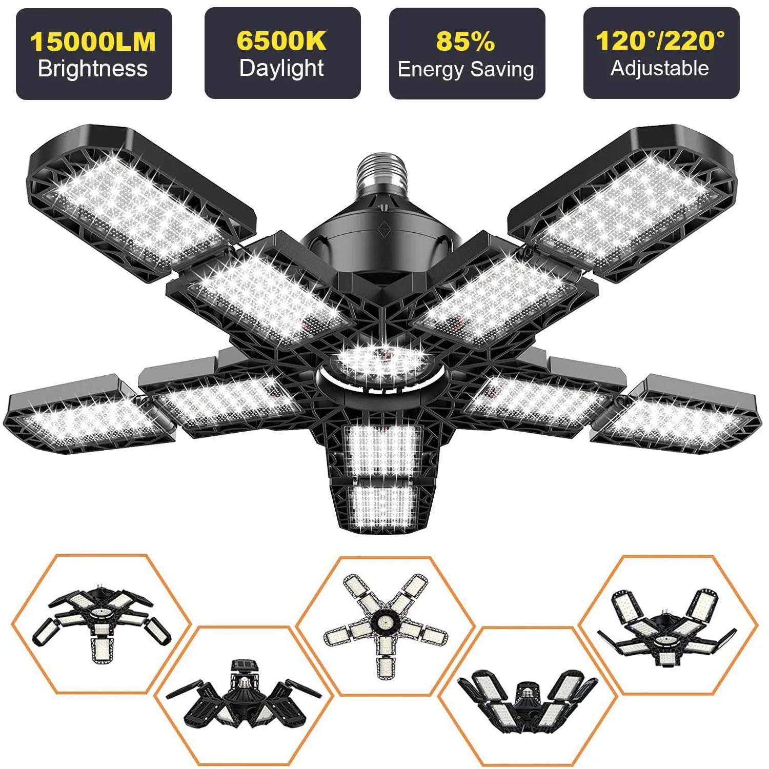 LED Garage Ceiling Shop Work Lighting With 10 Adjustable Panels - Hans Lumiere