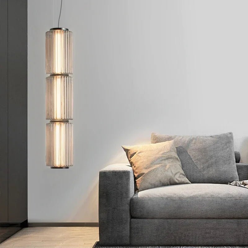 Long Stripe Smoke Gray Glass Lampshade Pendant Light - Hans Lumiere