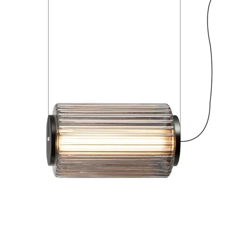 Long Stripe Smoke Gray Glass Lampshade Pendant Light - Hans Lumiere