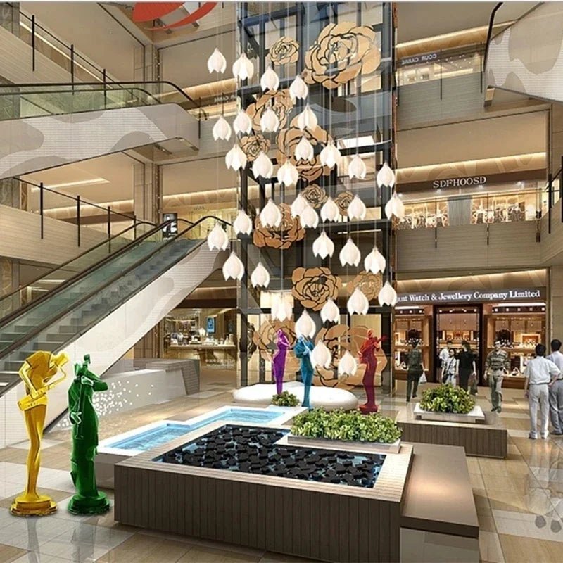 Luxury Ceramic Magnolia Long LED Chandelier - Hans Lumiere