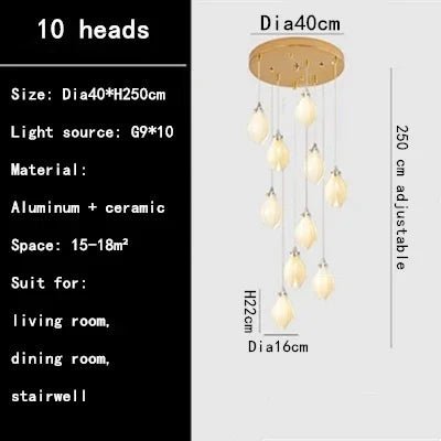 Luxury Ceramic Magnolia Long LED Chandelier - Hans Lumiere