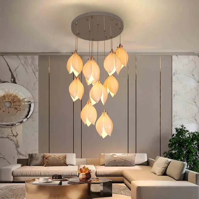 Luxury Ceramic Magnolia Long LED Chandelier - Hans Lumiere