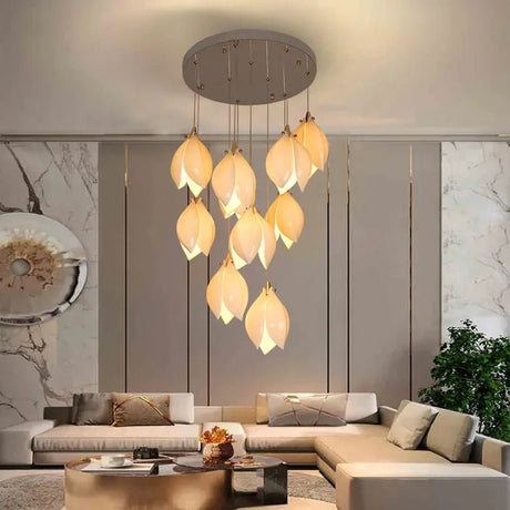 Luxury Ceramic Magnolia Long LED Chandelier - Hans Lumiere