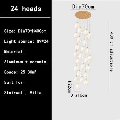 Luxury Ceramic Magnolia Long LED Chandelier - Hans Lumiere